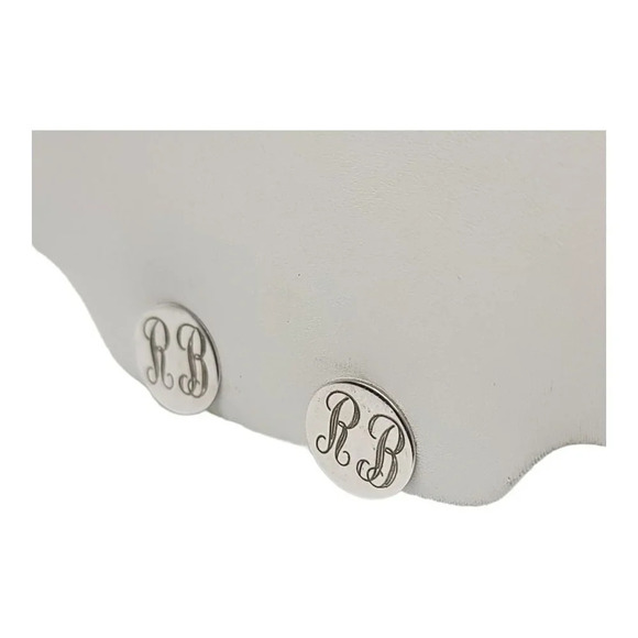 Sterling Silver .925 Round Engraved RB Initialed Screwback Earrings Vintage - Picture 3 of 4